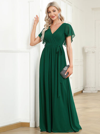 Rosalía | Vestido Largo de Gasa Plisada con Manga Flotante