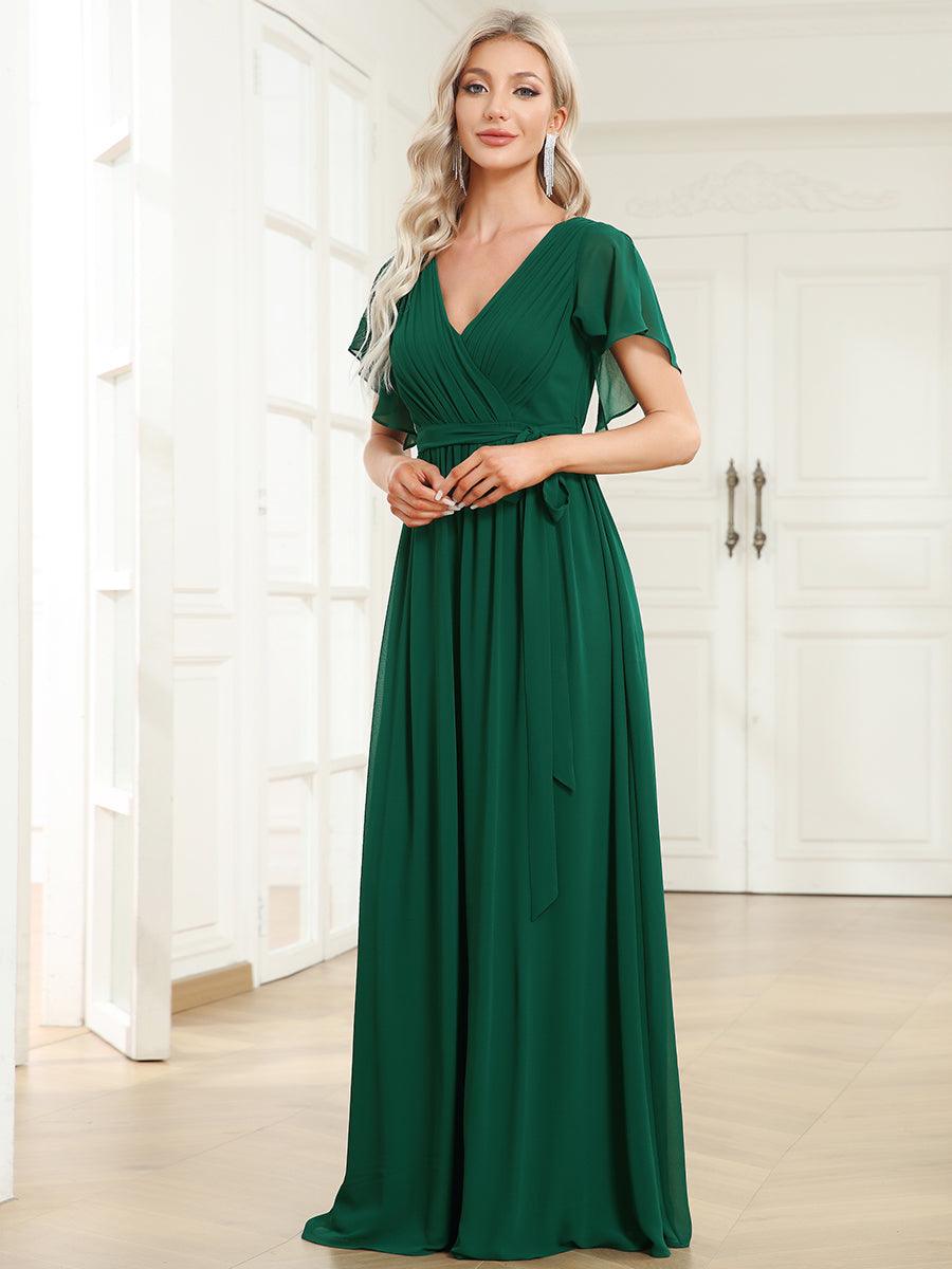 Rosalía | Vestido Largo de Gasa Plisada con Manga Flotante