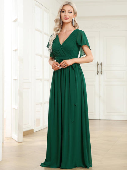 Rosalía | Vestido Largo de Gasa Plisada con Manga Flotante