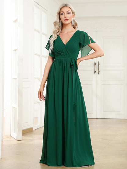 Rosalía | Vestido Largo de Gasa Plisada con Manga Flotante