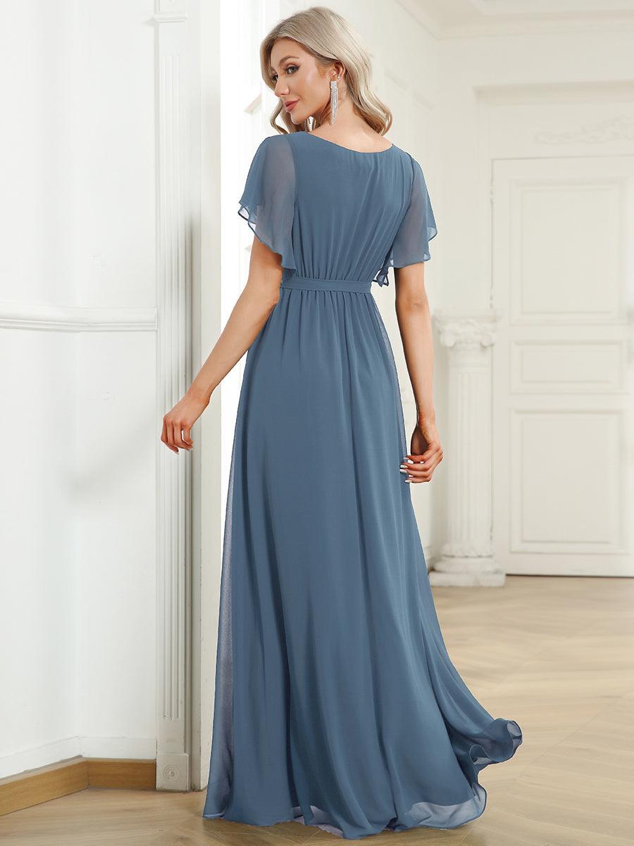 Rosalía | Vestido Largo de Gasa Plisada con Manga Flotante