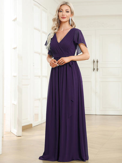 Rosalía | Vestido Largo de Gasa Plisada con Manga Flotante