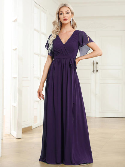 Rosalía | Vestido Largo de Gasa Plisada con Manga Flotante
