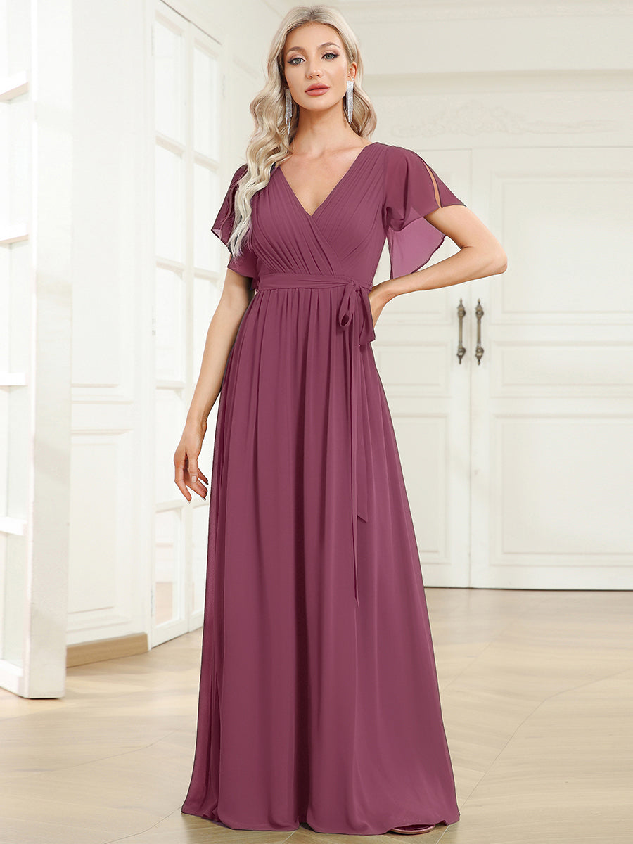 Rosalía | Vestido Largo de Gasa Plisada con Manga Flotante