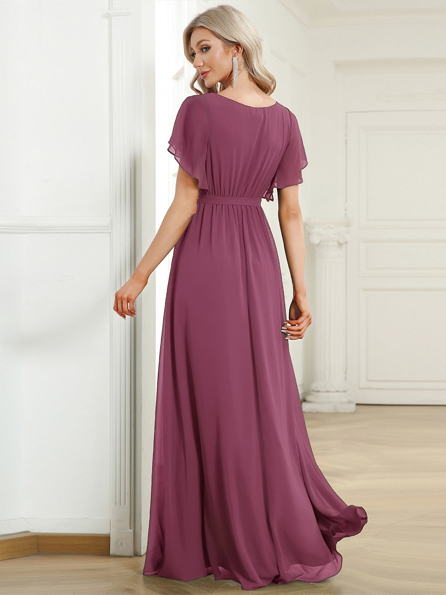 Rosalía | Vestido Largo de Gasa Plisada con Manga Flotante