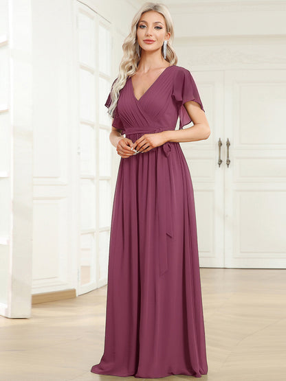 Rosalía | Vestido Largo de Gasa Plisada con Manga Flotante