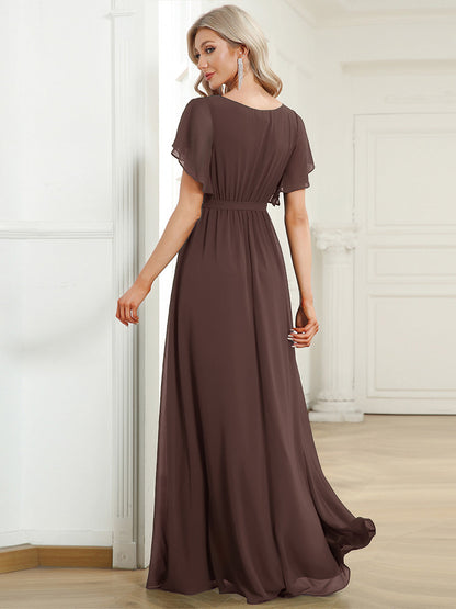 Rosalía | Vestido Largo de Gasa Plisada con Manga Flotante