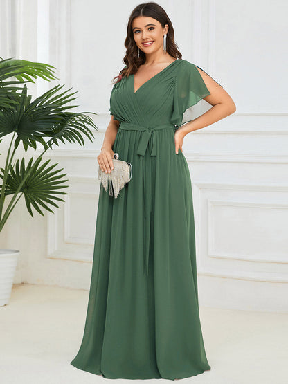 Rosalía | Vestido Largo de Gasa Plisada con Manga Flotante