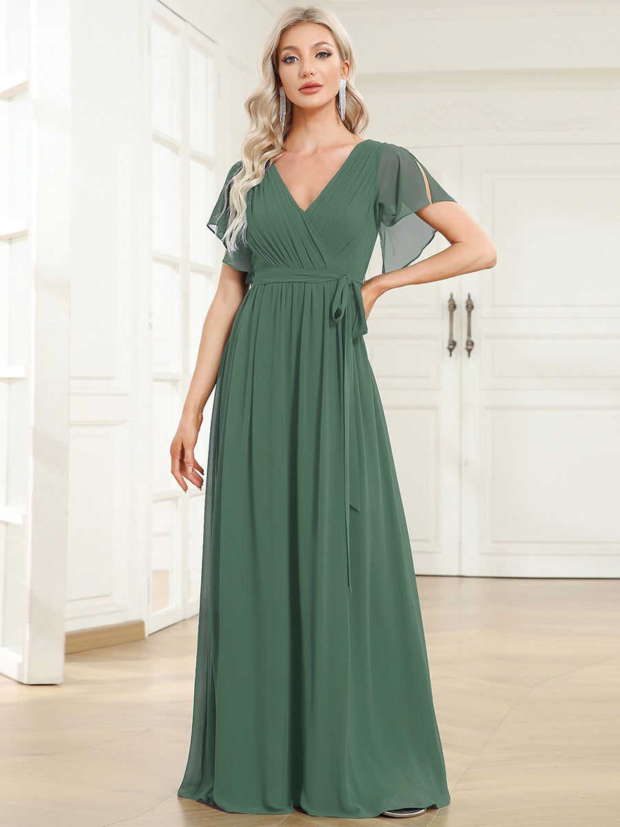 Rosalía | Vestido Largo de Gasa Plisada con Manga Flotante