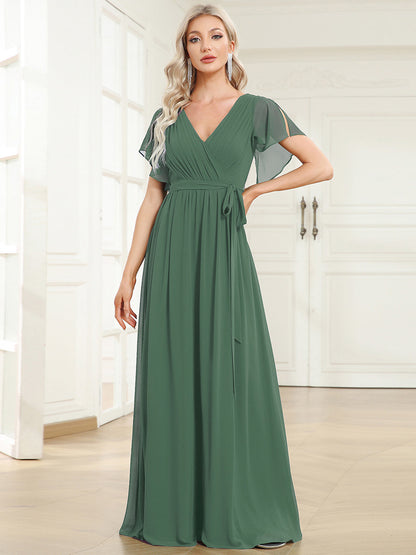 Rosalía | Vestido Largo de Gasa Plisada con Manga Flotante