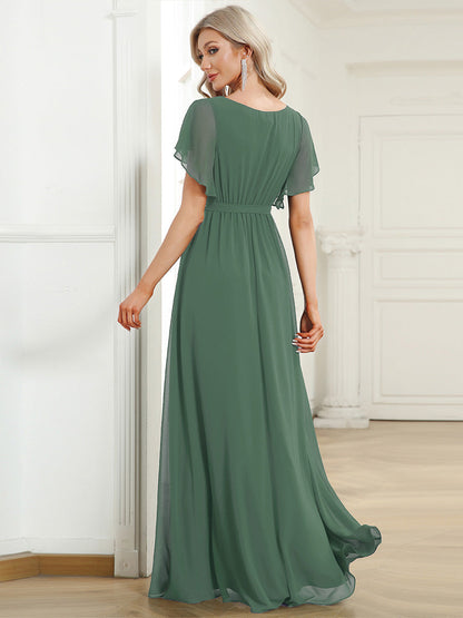 Rosalía | Vestido Largo de Gasa Plisada con Manga Flotante