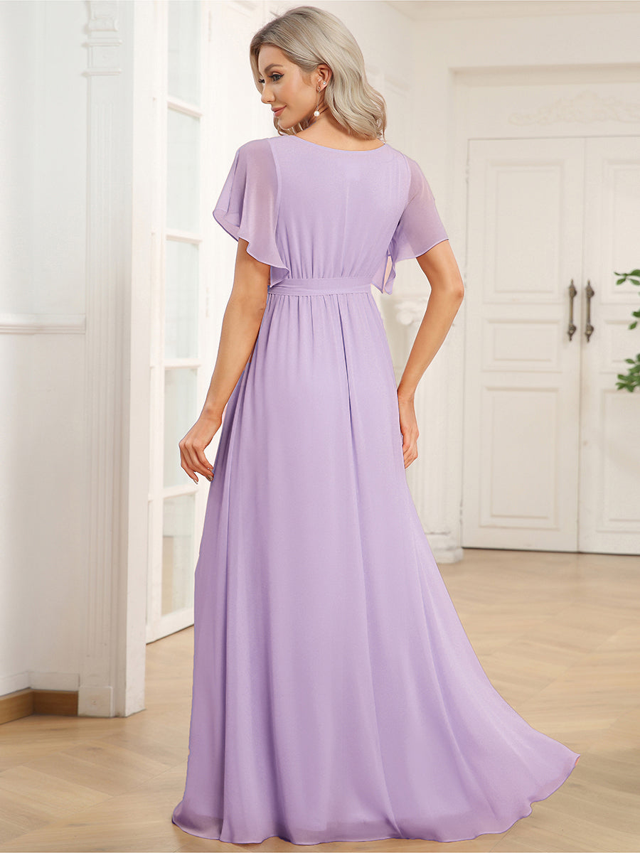 Rosalía | Vestido Largo de Gasa Plisada con Manga Flotante