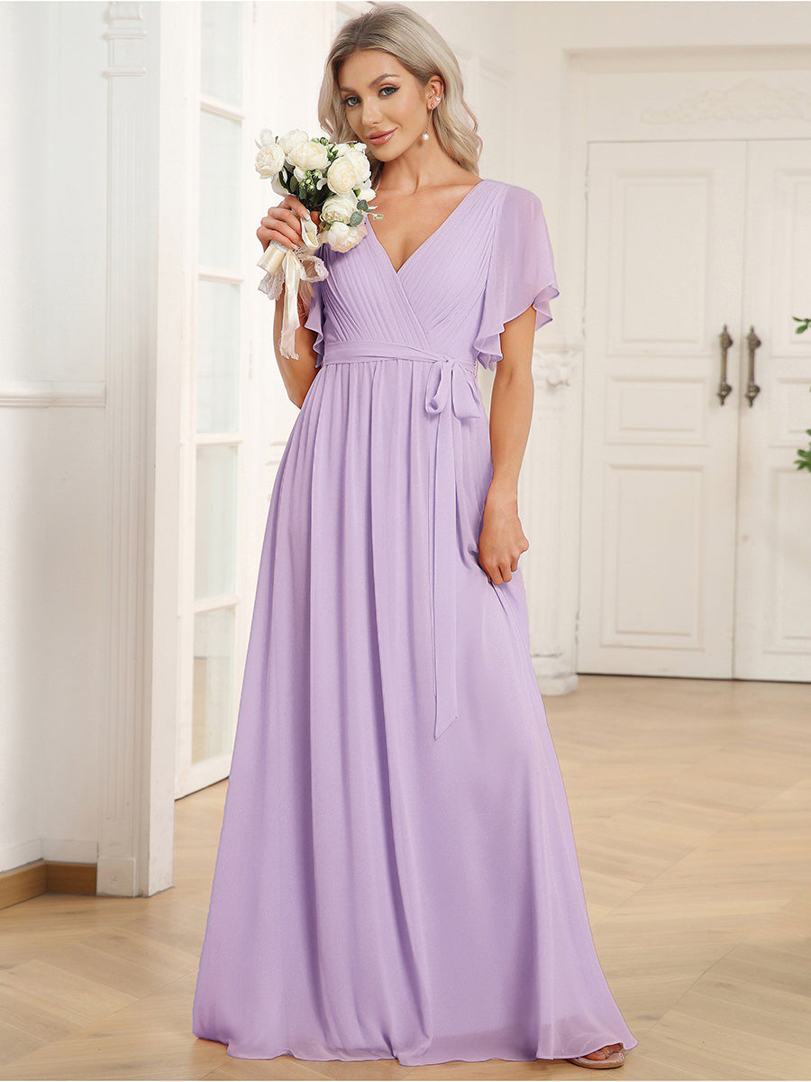 Rosalía | Vestido Largo de Gasa Plisada con Manga Flotante