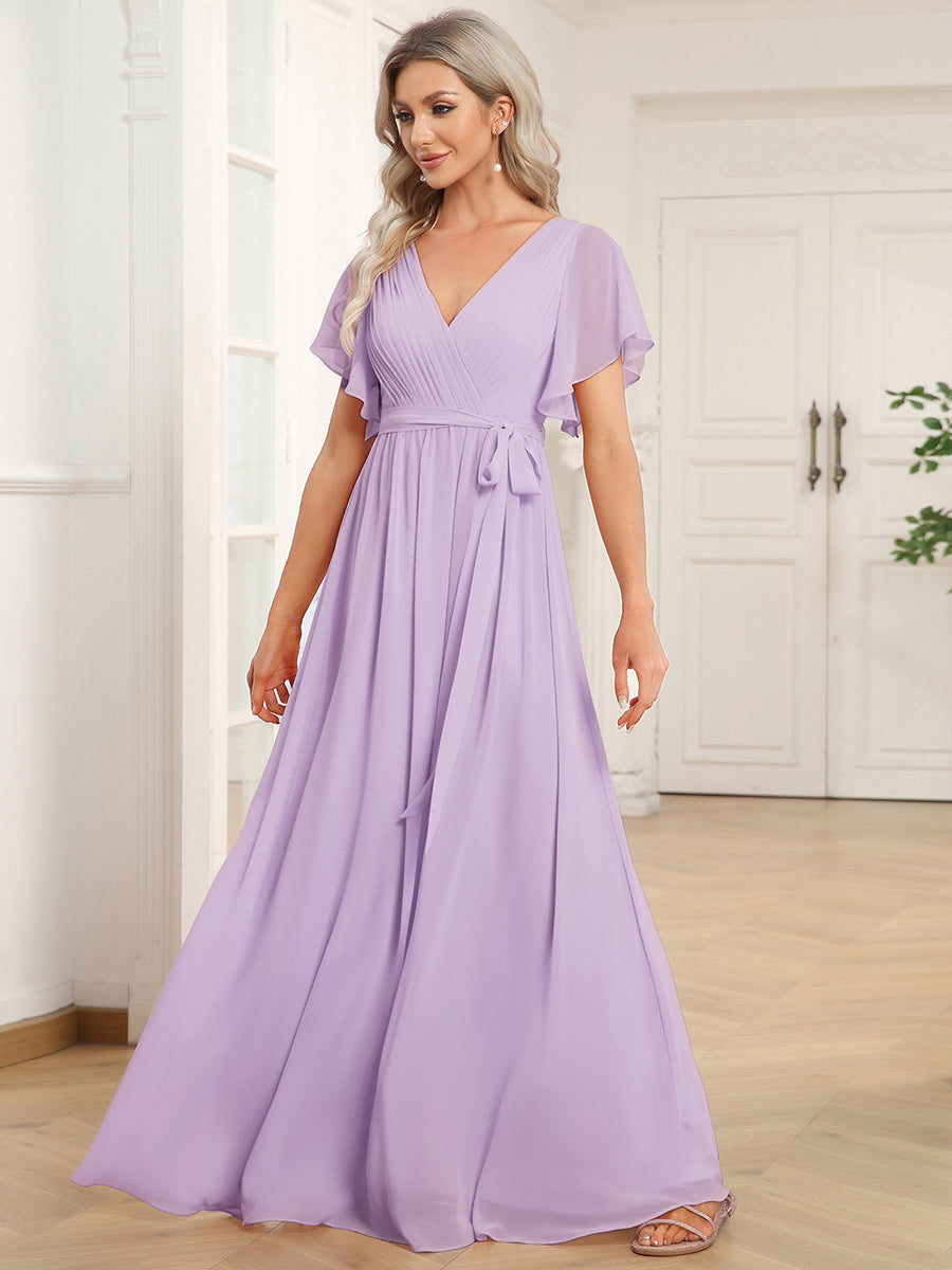 Rosalía | Vestido Largo de Gasa Plisada con Manga Flotante