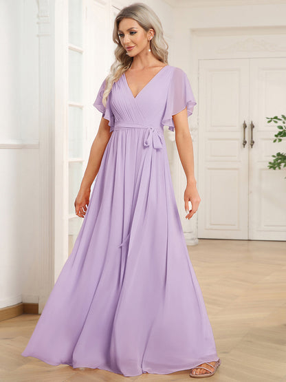 Rosalía | Vestido Largo de Gasa Plisada con Manga Flotante