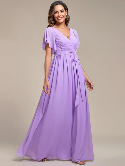 Rosalía | Vestido Largo de Gasa Plisada con Manga Flotante