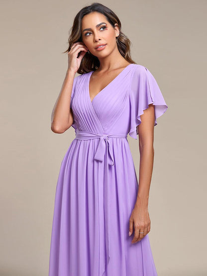 Rosalía | Vestido Largo de Gasa Plisada con Manga Flotante