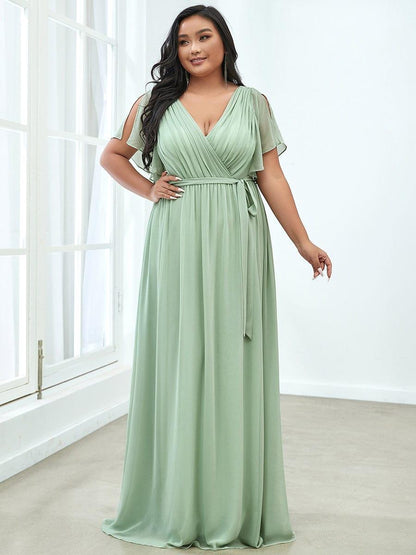 Rosalía | Vestido Largo de Gasa Plisada con Manga Flotante