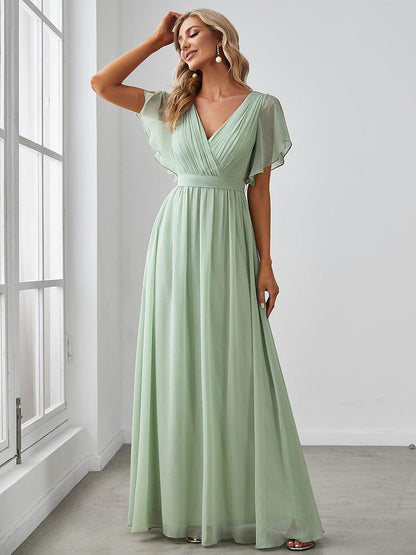 Rosalía | Vestido Largo de Gasa Plisada con Manga Flotante