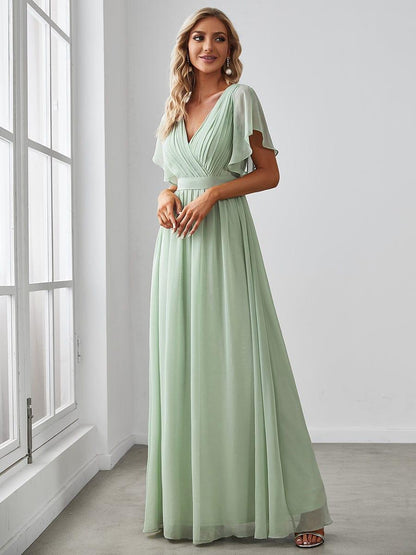 Rosalía | Vestido Largo de Gasa Plisada con Manga Flotante