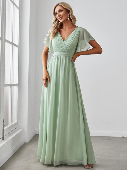 Rosalía | Vestido Largo de Gasa Plisada con Manga Flotante