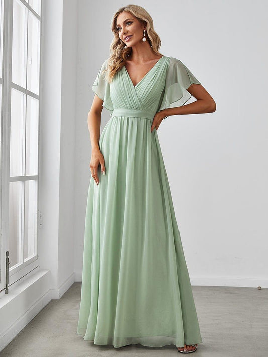 Rosalía | Vestido Largo de Gasa Plisada con Manga Flotante