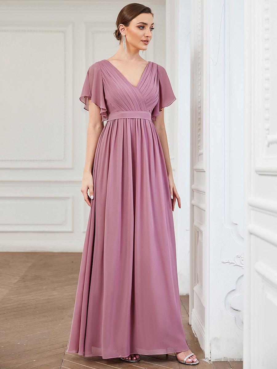 Rosalía | Vestido Largo de Gasa Plisada con Manga Flotante