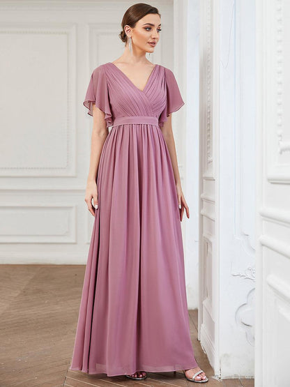 Rosalía | Vestido Largo de Gasa Plisada con Manga Flotante