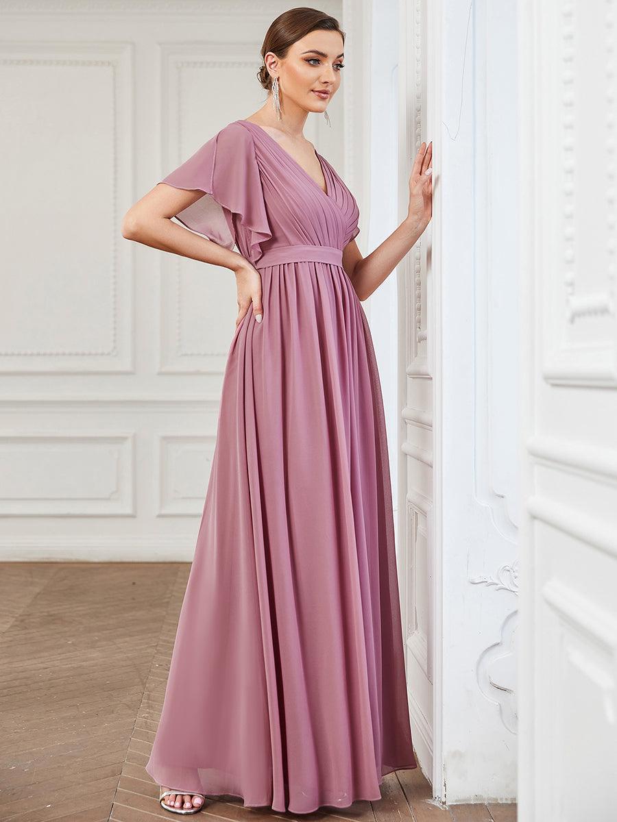 Rosalía | Vestido Largo de Gasa Plisada con Manga Flotante