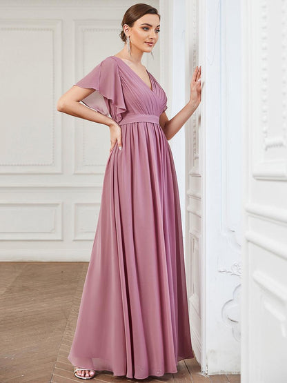 Rosalía | Vestido Largo de Gasa Plisada con Manga Flotante