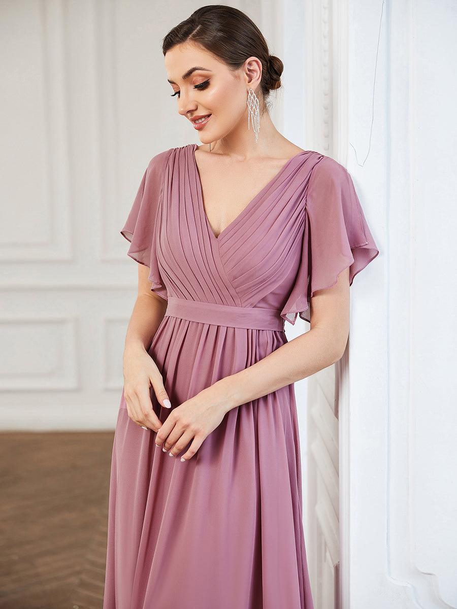 Rosalía | Vestido Largo de Gasa Plisada con Manga Flotante
