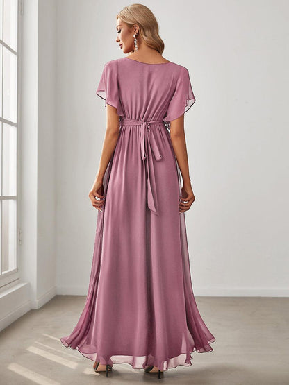 Rosalía | Vestido Largo de Gasa Plisada con Manga Flotante
