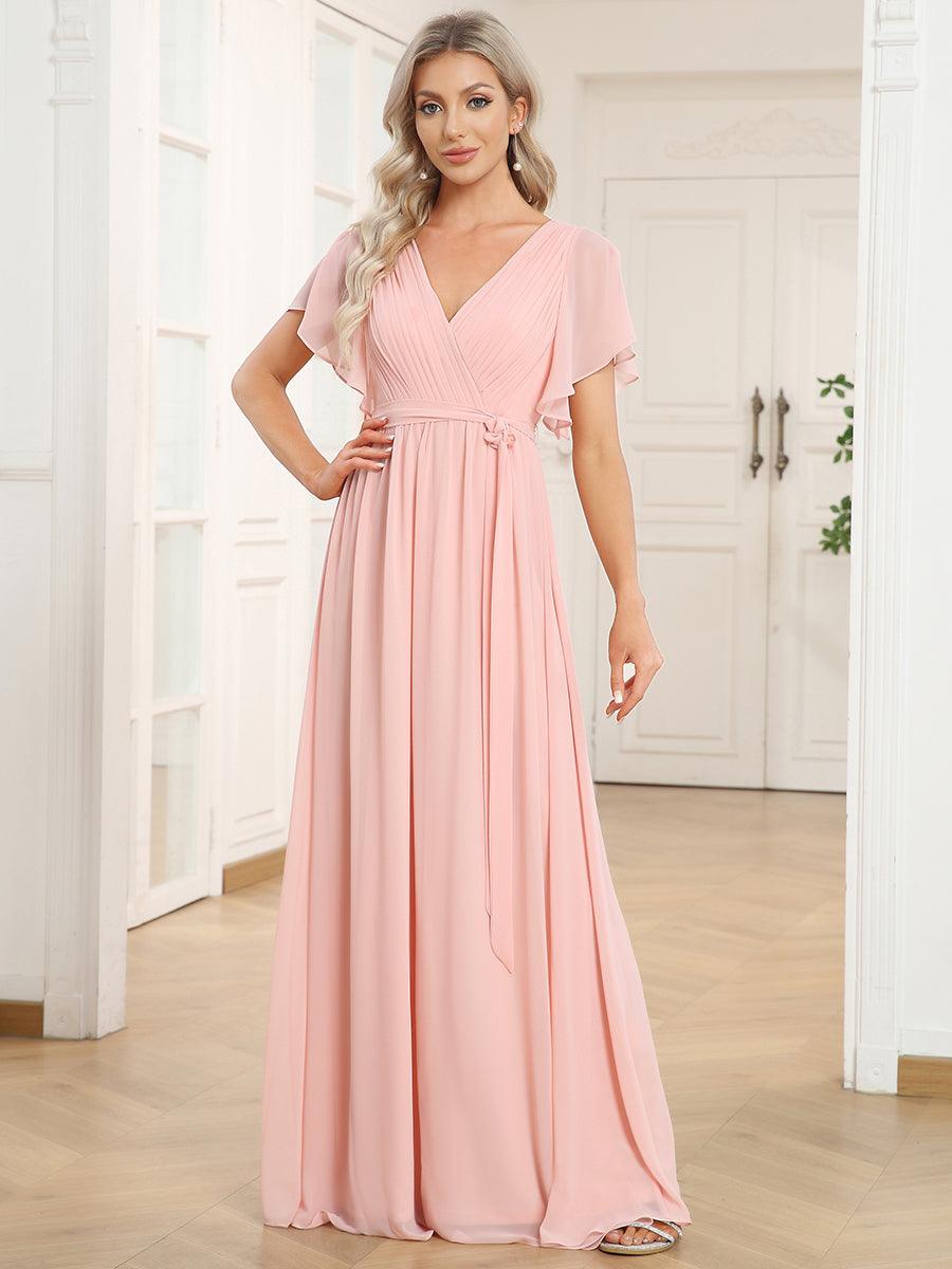 Rosalía | Vestido Largo de Gasa Plisada con Manga Flotante