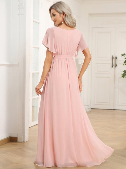 Rosalía | Vestido Largo de Gasa Plisada con Manga Flotante