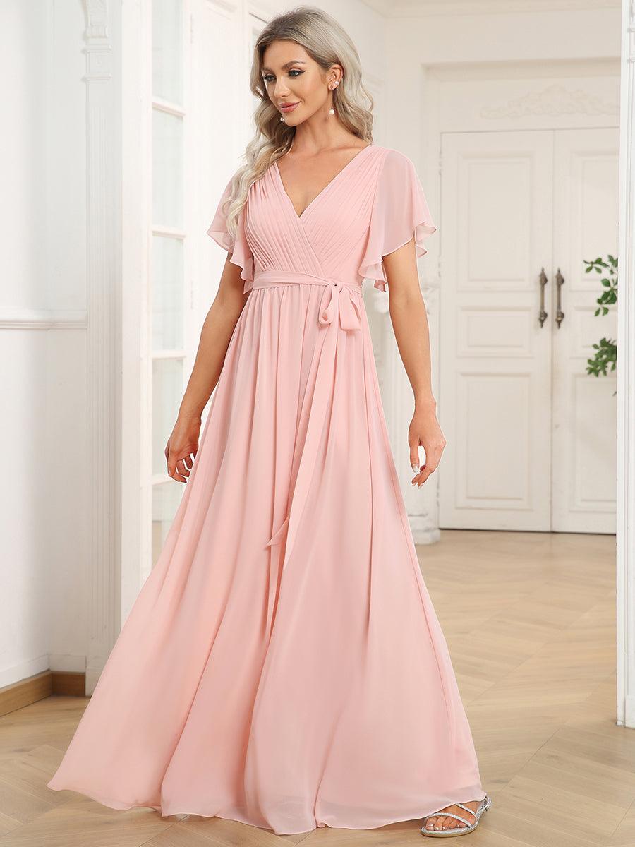 Rosalía | Vestido Largo de Gasa Plisada con Manga Flotante