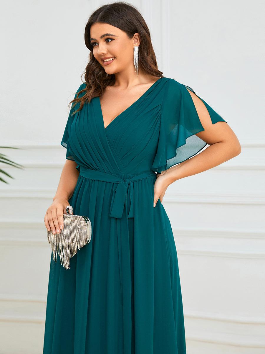 Rosalía | Vestido Largo de Gasa Plisada con Manga Flotante