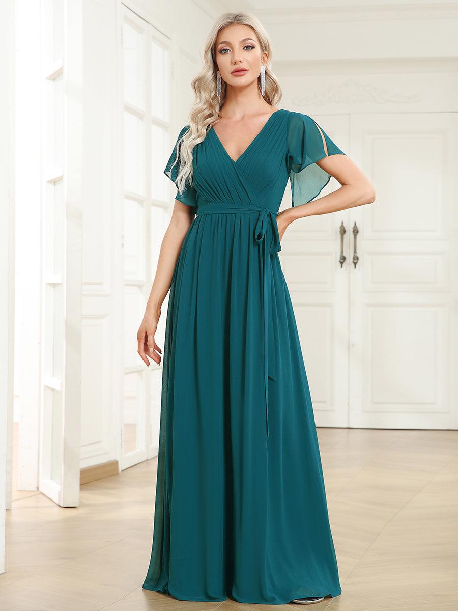 Rosalía | Vestido Largo de Gasa Plisada con Manga Flotante