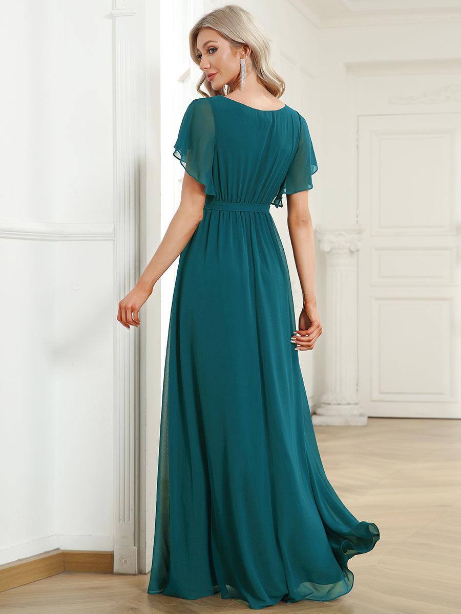 Rosalía | Vestido Largo de Gasa Plisada con Manga Flotante