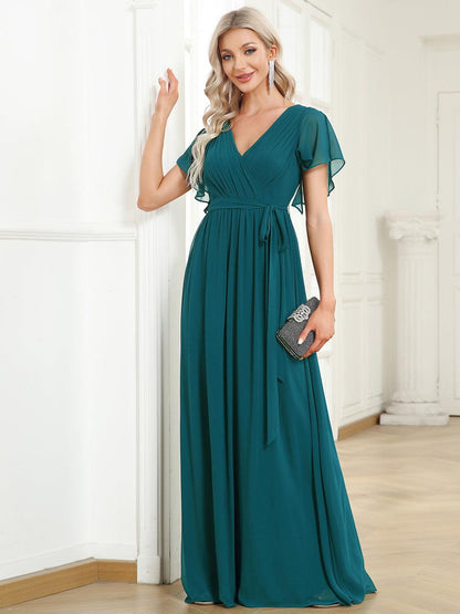 Rosalía | Vestido Largo de Gasa Plisada con Manga Flotante