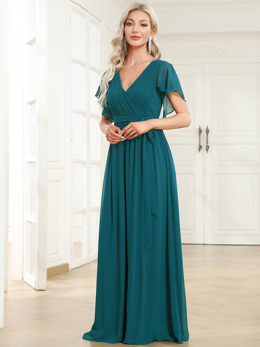 Rosalía | Vestido Largo de Gasa Plisada con Manga Flotante