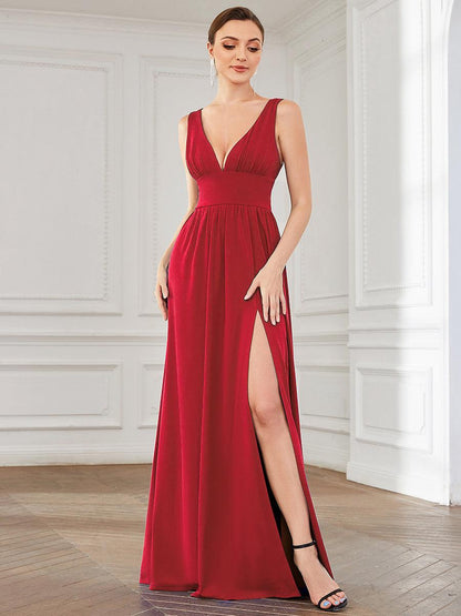 Maite | Vestido Largo Plisado con Talle Ceñido