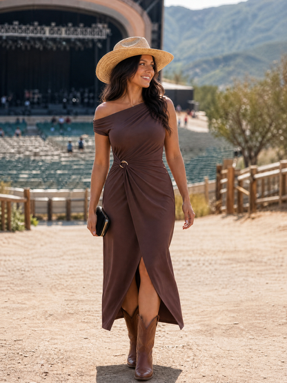 Knit Off-the-shoulder Sleeve Bodycon Wedding Guest Dress