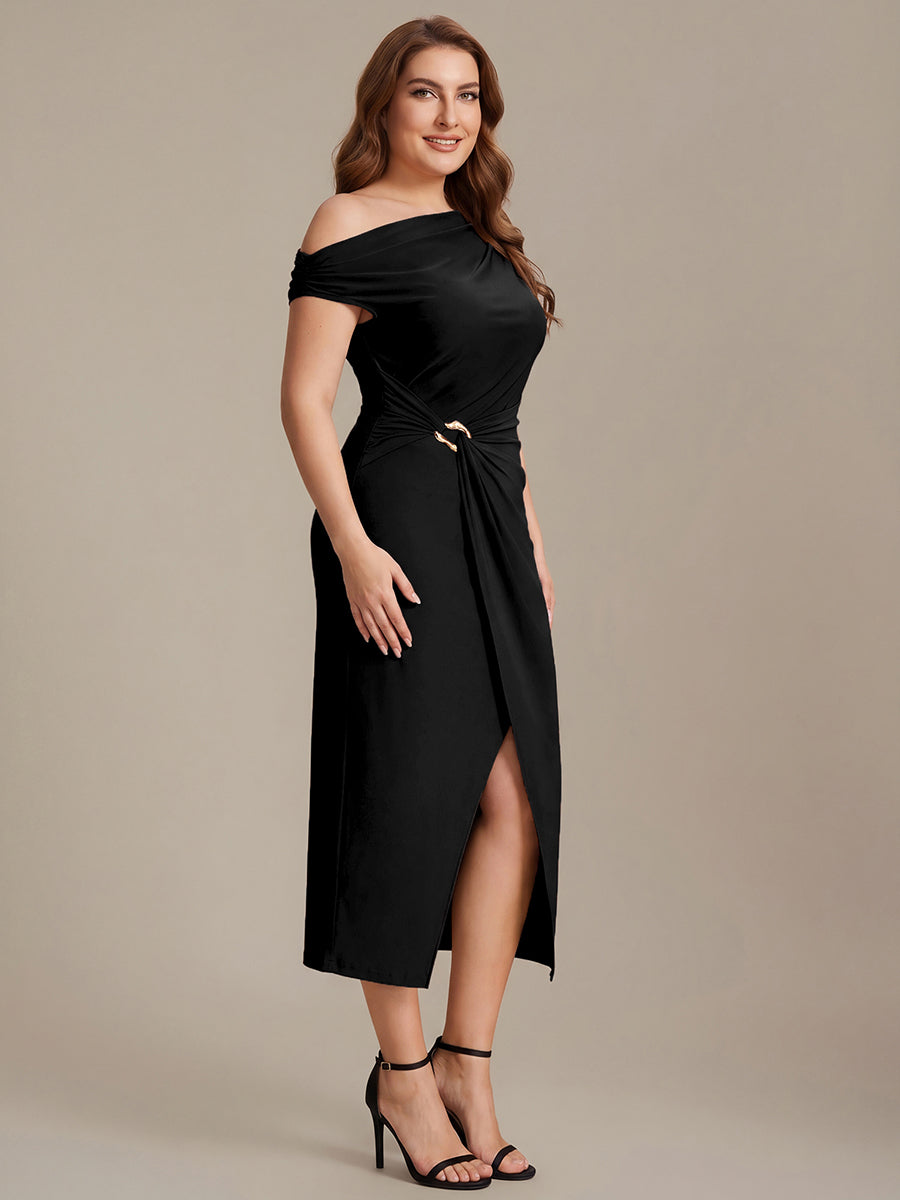 Knit Off-the-shoulder Sleeve Bodycon Wedding Guest Dress