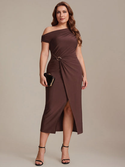 Knit Off-the-shoulder Sleeve Bodycon Wedding Guest Dress