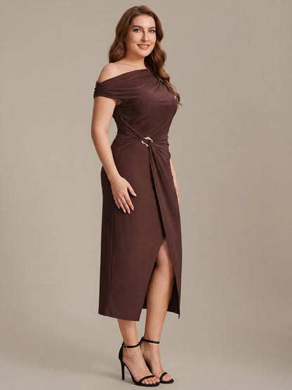 Knit Off-the-shoulder Sleeve Bodycon Wedding Guest Dress
