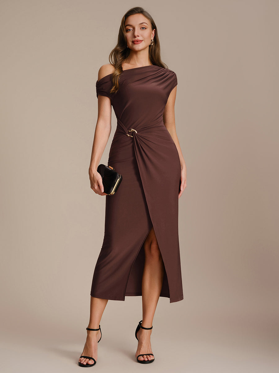Knit Off-the-shoulder Sleeve Bodycon Wedding Guest Dress