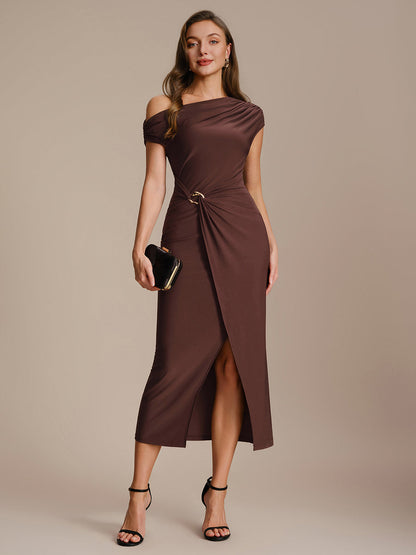 Knit Off-the-shoulder Sleeve Bodycon Wedding Guest Dress