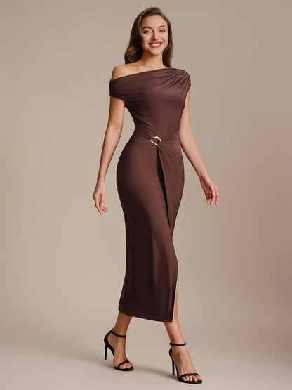 Knit Off-the-shoulder Sleeve Bodycon Wedding Guest Dress