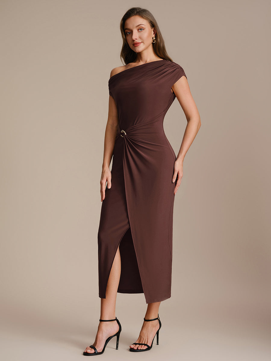 Knit Off-the-shoulder Sleeve Bodycon Wedding Guest Dress