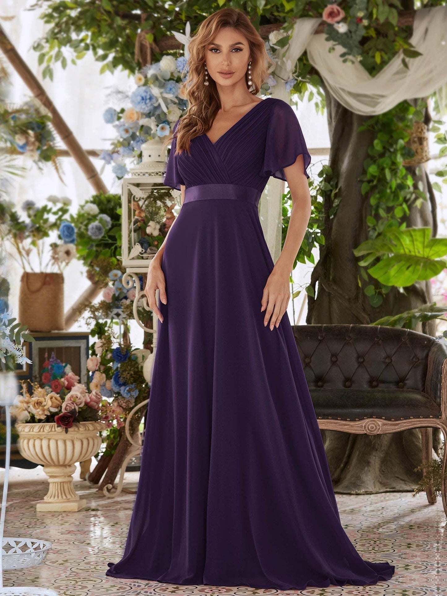 Mónica | Vestido Largo de Gasa con Talle Imperio